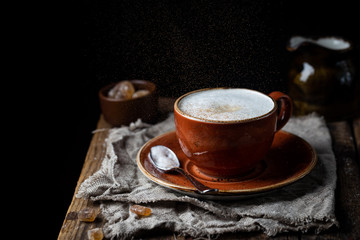 Coffee cup cappuccino with cinnamon, vintage style effect picture