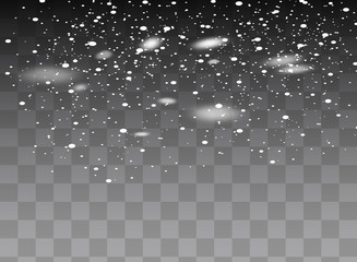 Snowfall, snowflakes in different shapes and forms. Snowflakes, snow background. Christmas snow for the new year.