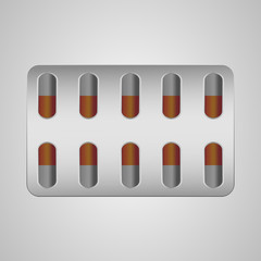 Vector realistic pill and capsule banner. Drugs, pills, capsules, painkillers, antibiotics, vitamins. 