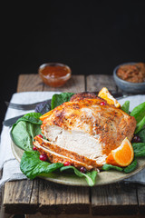 Delicious sliced turkey breast for Thanksgiving Day table