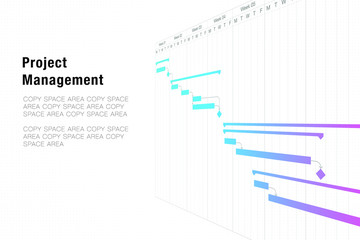Project management template with Gantt chart planning schedule with tasks and milestones for business presentations and illustration design concept, dark blue theme fully editable EPS10 vector