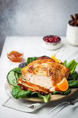 Delicious sliced turkey breast for Thanksgiving Day table