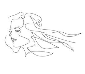 Female face drawn in one line. Continuous line.