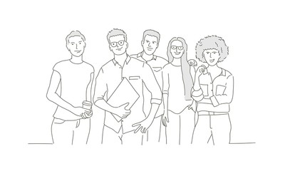 Group of business people. Hand drawn vector illustration.