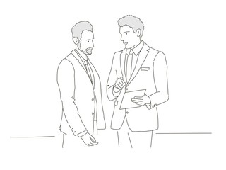 Discussion in the meeting. Hand drawn vector illustration.