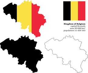 Belgium vector map, flag, borders, mask , capital, area and population infographic
