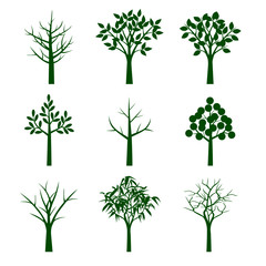 Collection Spring Trees on white background. Vector Illustration. Plant in garden.