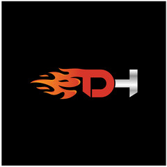 Initial Letter DH Logo Design with Fire Element 
