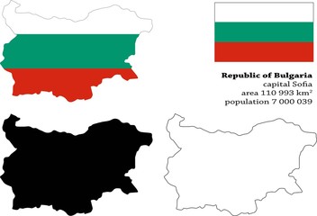 Bulgaria vector map, flag, borders, mask , capital, area and population infographic