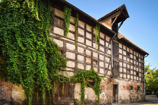 A beautiful half-timbered granary from the late 18th century, Warmian-Masurian Voivodeship, Poland.