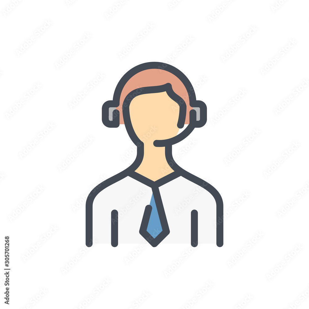 Aufkleber customer service call center color line icon. person with headset and microphone vector outline colo