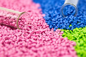 Polymeric dye. Colorant for plastics. Pigment in the granules.