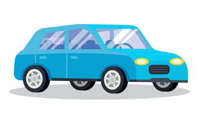 Vehicle blue transport isolated on white. Station wagon also called estate car, transportation automobile. Retro auto to drive and get your destination quickly. Vector illustration in flat style