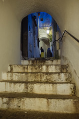 stairs and arch during night in Amalfi, touristing walking, Italy
