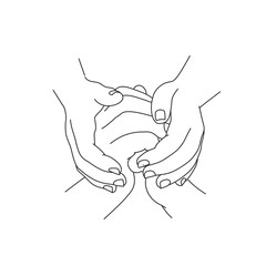 Holding hands drawn. Tenderness. Line drawing vector illustration.