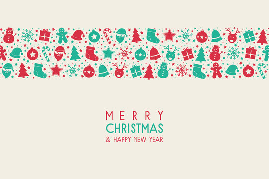 Christmas postcard with Xmas pattern and wishes. Vector