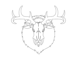 Wendigo monster head. Animal skull with deer horns fur and ears. Creature from native american folklore beliefs. Windigo mythical evil spirit for halloween or folklore school lesson. vector image