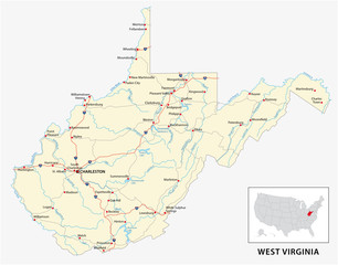road map of the US American State of West Virginia