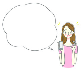 スマートフォンを持つ女性と吹き出しのイラスト
