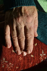 close-up of old woman's hands and fingers