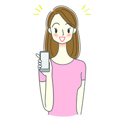 スマートフォンを持つ女性のイラスト
