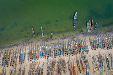 Aerial view of fishing village of Djiffer. Saloum Delta National Park, Joal Fadiout, Senegal....