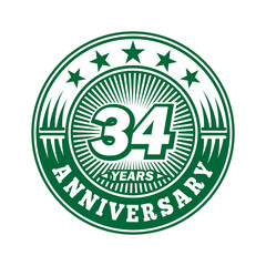 34 years logo. Thirty-four years anniversary celebration logo design. Vector and illustration.