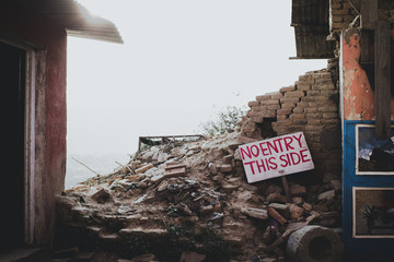 Rubble with Sign in Nepal