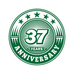 37 years logo. Thirty-seven years anniversary celebration logo design. Vector and illustration.