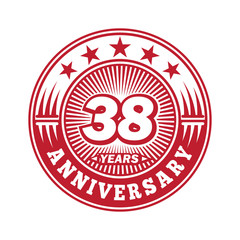 38 years logo. Thirty-eight years anniversary celebration logo design. Vector and illustration.