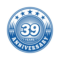 39 years logo. Thirty-nine years anniversary celebration logo design. Vector and illustration.