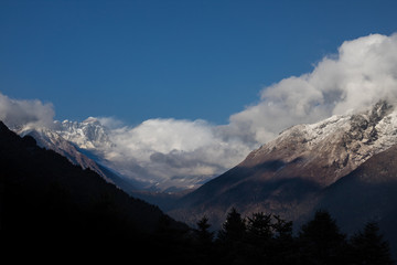 panoramic view of the mountains with Mount Everest 