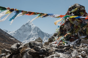 Prayer Flags with Mountain In Background