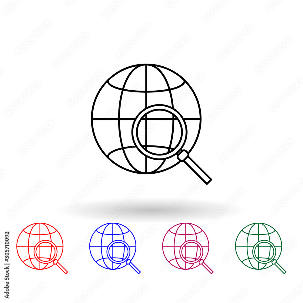 Poster globe and magnifier multi color icon. simple thin line, outline vector of navigation icons for ui an