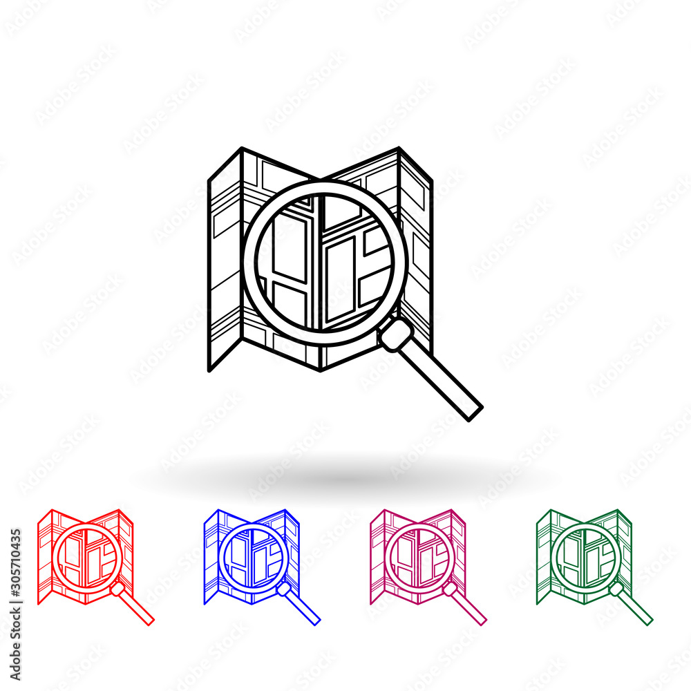 Poster magnifier and map multi color icon. simple thin line, outline vector of navigation icons for ui and 