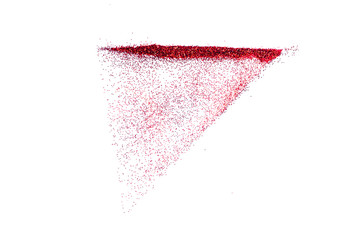 Red glitter powder splash or burst copy space isolated on white background