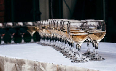 A row of champagne glasses