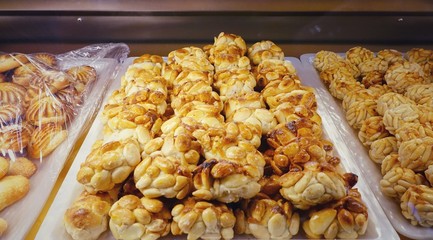 Assortment of marzipan in the popular bakery of Santo Tome. Since 1856, all sweets in the bakery have produce by handmade.
