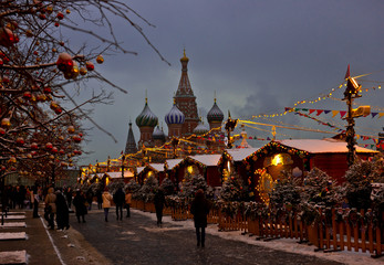 Christmas and New Year decoration on Red Square. Selective focus., Moscow, Russia