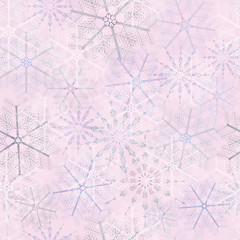 Seamless snow pattern with delicate snowflakes. Christmas vector ornament.