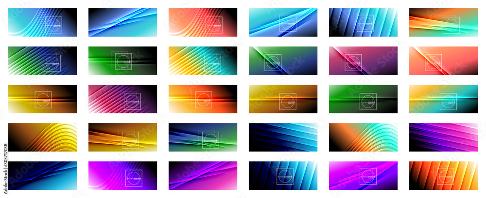 Wall mural set of rainbow fluid gradient backgrounds with abstract lines. colorful geometric background pattern