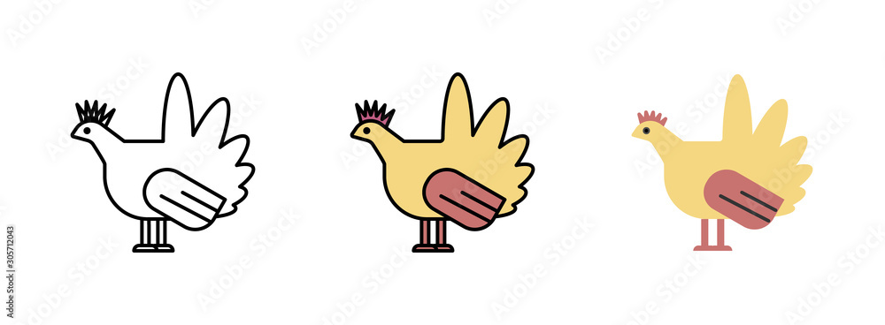 Poster chicken icon set isolated on white background for web design