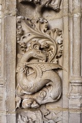 Stone decoration of the Monastery of San Juan de los Reyes (Monastery of Saint John of the Monarchs) in Toledo, in Castile-La Mancha, Spain.