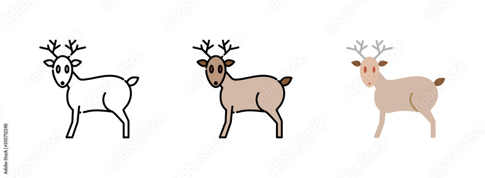 Poster reindeer icon set isolated on white background for web design