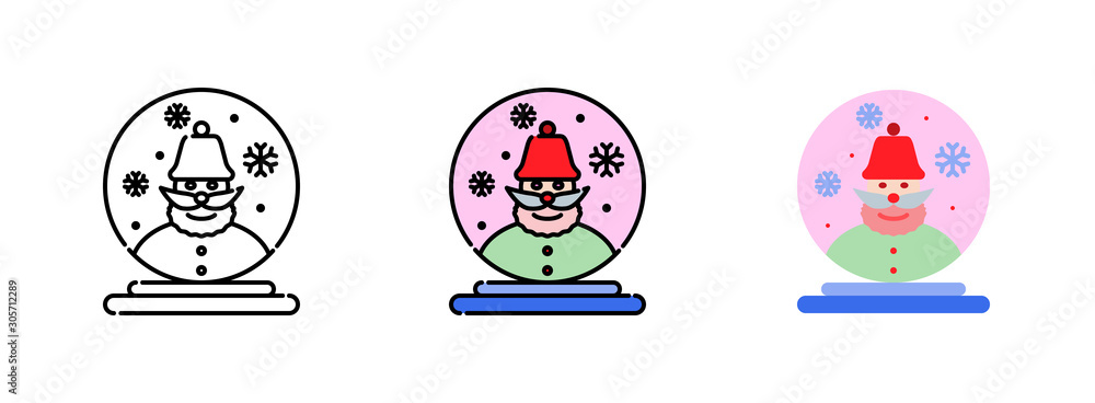 Poster snow globe with santa claus icon set isolated on white background for web design