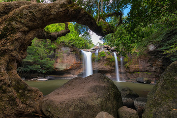 Fototapeta na wymiar The beautiful Hew Suwat waterfall in Khao Yai National park , Thailand