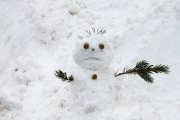 Snowman with sad and confused face