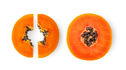 papaya fruit slice isolated on white background Food concept