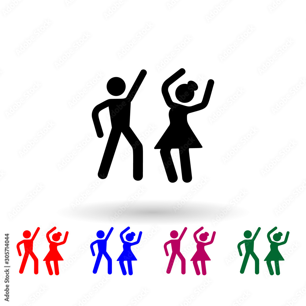 Poster dancing couple multi color icon. simple glyph, flat vector of party icons for ui and ux, website or 