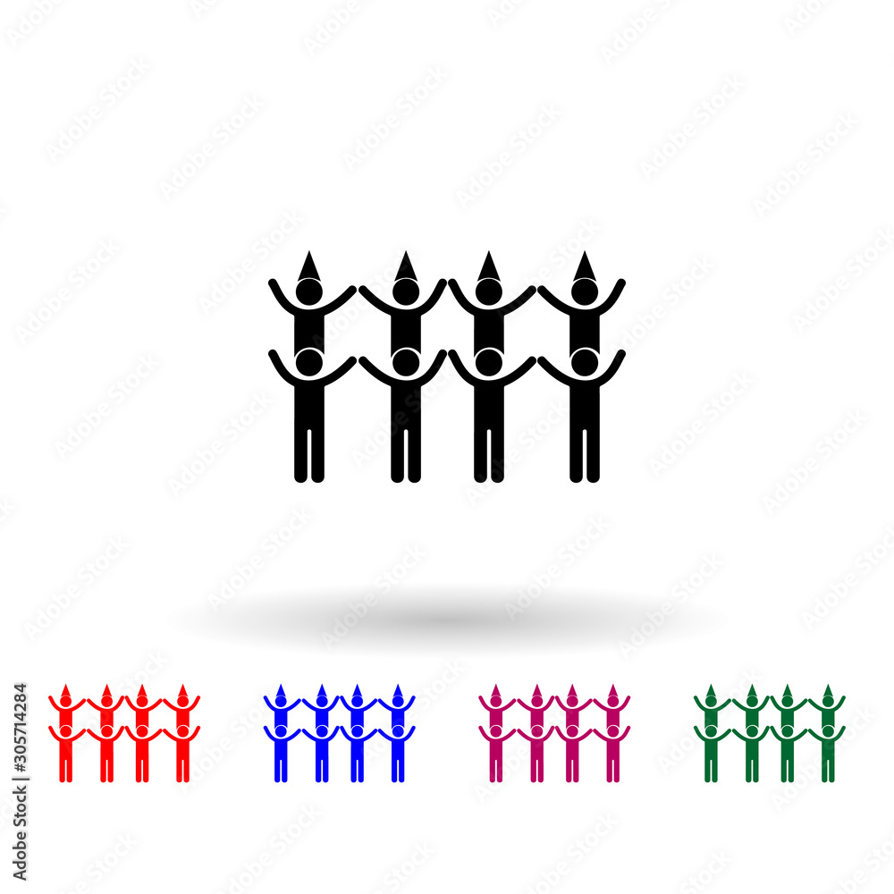 Poster people in festive caps multi color icon. simple glyph, flat vector of party icons for ui and ux, web